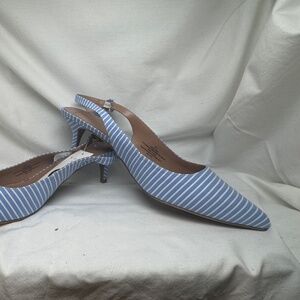 A New Day Kitten Heels Womens Size 9.5 Blue White Striped Back Strap Pump